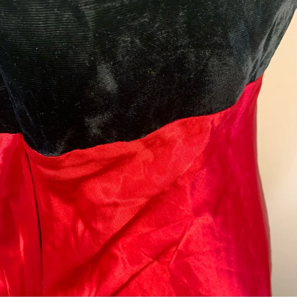 Vintage 90s Hampton Nites Satin Velvet Full Length Slip Dress - Picture 2 of 10